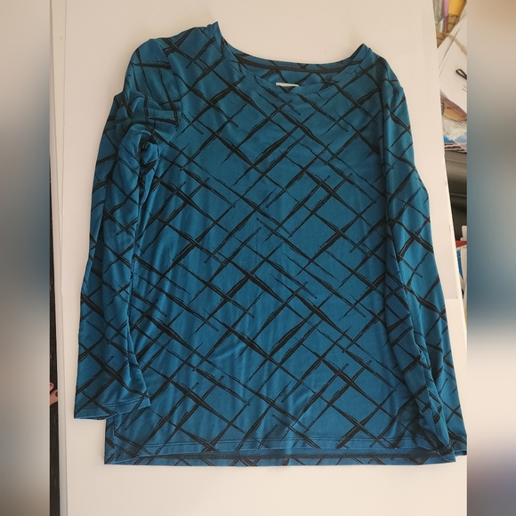 Chico’s Layering Tee, Size 1 (M),teal/black abstract print, long sleeves, Soft! - Picture 13 of 13